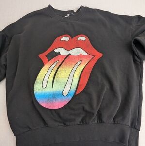 the Rolling Stones Long Sleeve Black Sweatshirt Rainbow Graphic Logo  Large